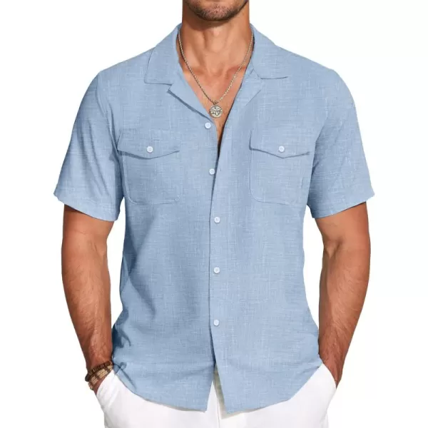 COOFANDY Men's Linen Short Sleeve Button Down Shirt Casual Cuban Collar Summer Beach Shirts Vacation Essentials