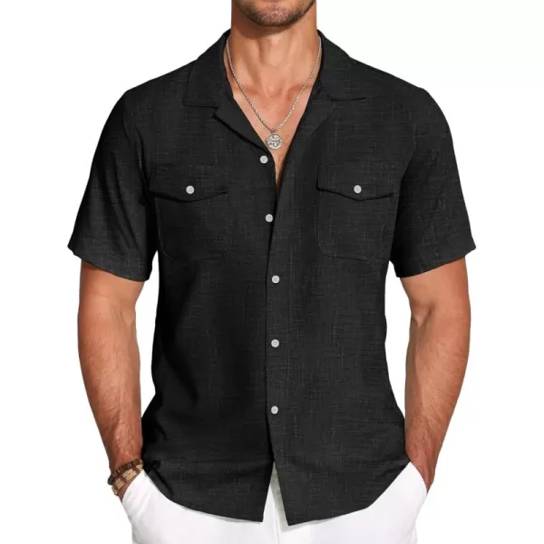 COOFANDY Men's Linen Short Sleeve Button Down Shirt Casual Cuban Collar Summer Beach Shirts Vacation Essentials