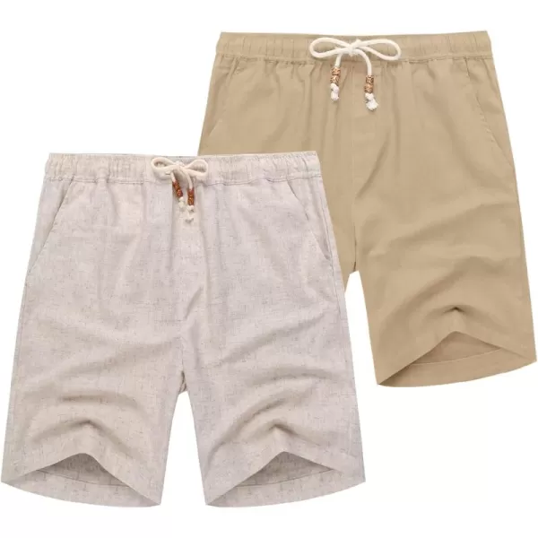 COOFANDY Men's Linen Shorts Casual Elastic Waist Drawstring Summer Beach Shorts