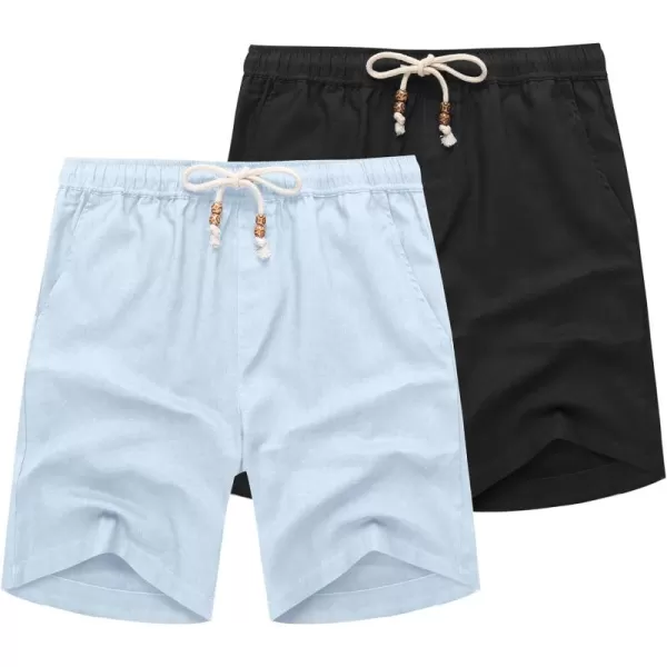 COOFANDY Men's Linen Shorts Casual Elastic Waist Drawstring Summer Beach Shorts