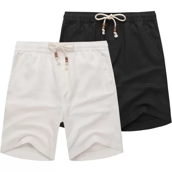 COOFANDY Men's Linen Shorts Casual Elastic Waist Drawstring Summer Beach Shorts