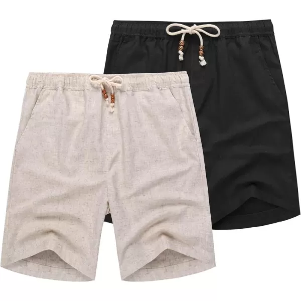 COOFANDY Men's Linen Shorts Casual Elastic Waist Drawstring Summer Beach Shorts