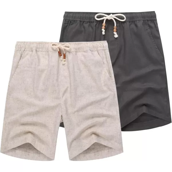 COOFANDY Men's Linen Shorts Casual Elastic Waist Drawstring Summer Beach Shorts