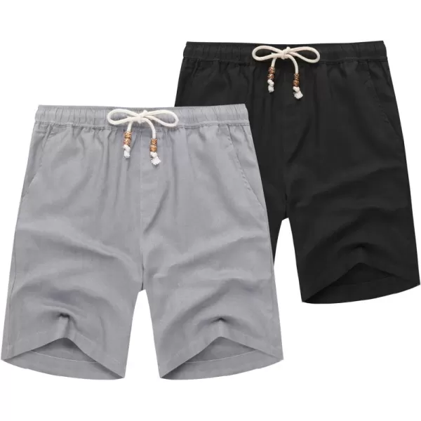 COOFANDY Men's Linen Shorts Casual Elastic Waist Drawstring Summer Beach Shorts