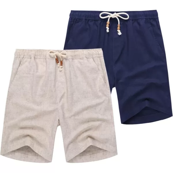 COOFANDY Men's Linen Shorts Casual Elastic Waist Drawstring Summer Beach Shorts