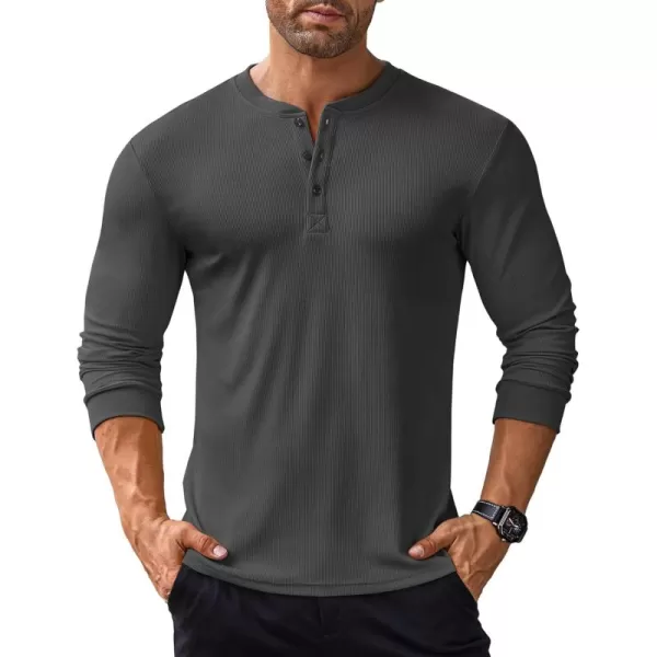 COOFANDY Men's Long Sleeve Henley Shirts Stretch Ribbed T-Shirts Fashion Casual Basic Tops