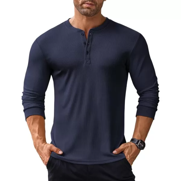 COOFANDY Men's Long Sleeve Henley Shirts Stretch Ribbed T-Shirts Fashion Casual Basic Tops