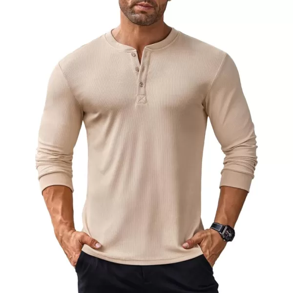 COOFANDY Men's Long Sleeve Henley Shirts Stretch Ribbed T-Shirts Fashion Casual Basic Tops