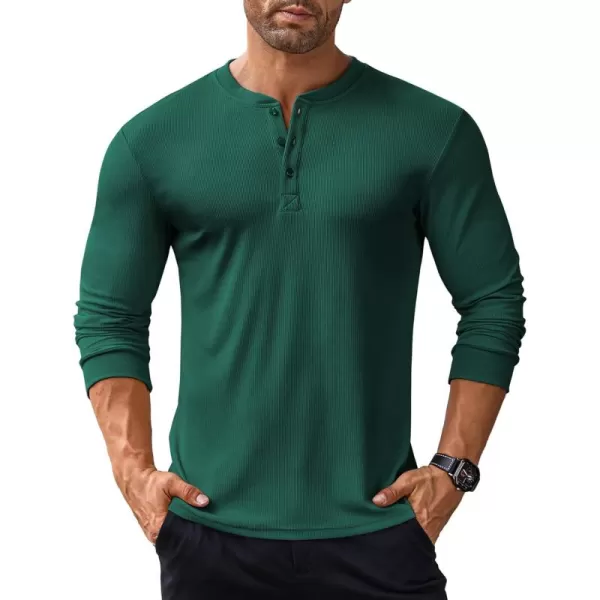 COOFANDY Men's Long Sleeve Henley Shirts Stretch Ribbed T-Shirts Fashion Casual Basic Tops