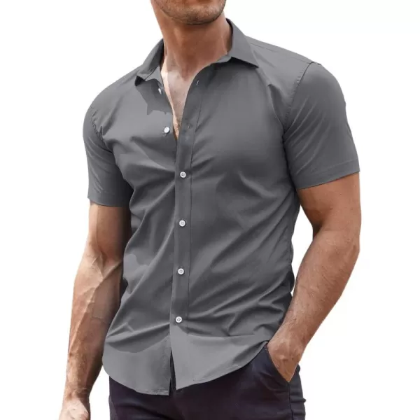 COOFANDY Men's Muscle Fit Dress Shirts Wrinkle-Free Short Sleeve Casual Button Down Shirt