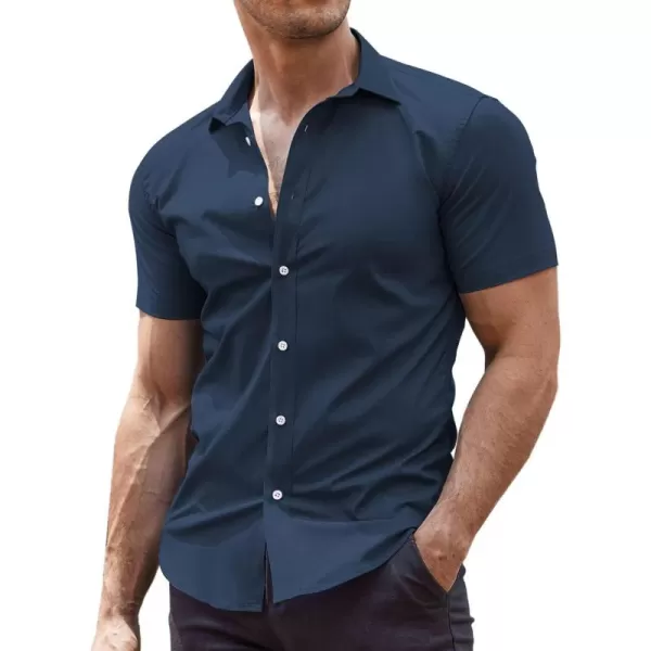 COOFANDY Men's Muscle Fit Dress Shirts Wrinkle-Free Short Sleeve Casual Button Down Shirt