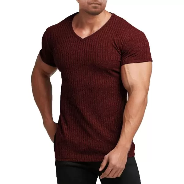 COOFANDY Men's Muscle T Shirts Stretch Short Sleeve V Neck Bodybuilding Workout Tee Shirts Ribbed Knit Shirt