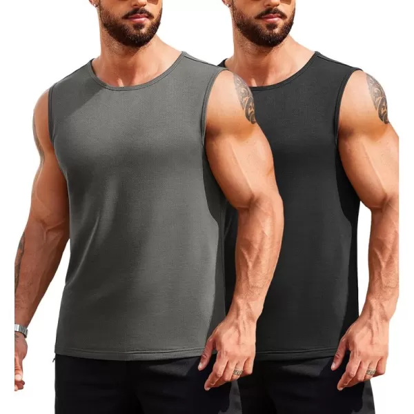 COOFANDY Men's Muscle Tank Tops Quick Dry 2 Pack Workout Gym Tanks Casual Sleeveless T Shirts