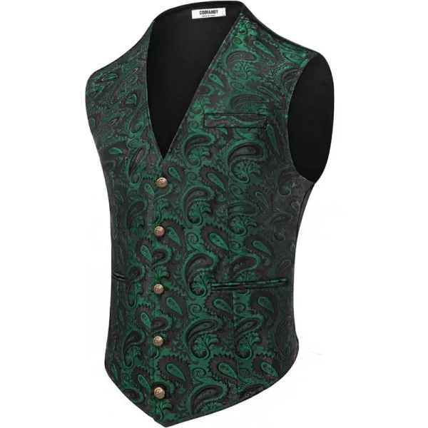 COOFANDY Men's Paisley Vests Victorian Steampunk Gothic Suit Vest Slim Fit V-Neck Tuxedo Waistcoat