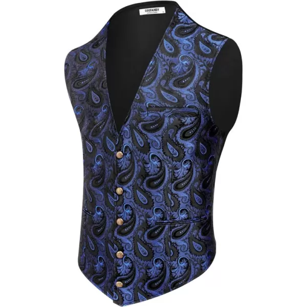 COOFANDY Men's Paisley Vests Victorian Steampunk Gothic Suit Vest Slim Fit V-Neck Tuxedo Waistcoat