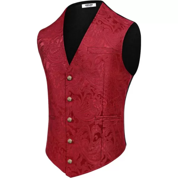 COOFANDY Men's Paisley Vests Victorian Steampunk Gothic Suit Vest Slim Fit V-Neck Tuxedo Waistcoat