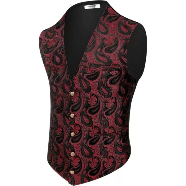 COOFANDY Men's Paisley Vests Victorian Steampunk Gothic Suit Vest Slim Fit V-Neck Tuxedo Waistcoat