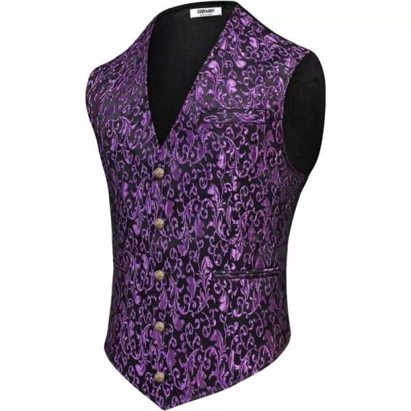 COOFANDY Men's Paisley Vests Victorian Steampunk Gothic Suit Vest Slim Fit V-Neck Tuxedo Waistcoat