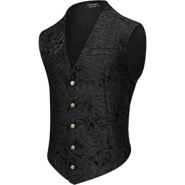 COOFANDY Men's Paisley Vests Victorian Steampunk Gothic Suit Vest Slim Fit V-Neck Tuxedo Waistcoat