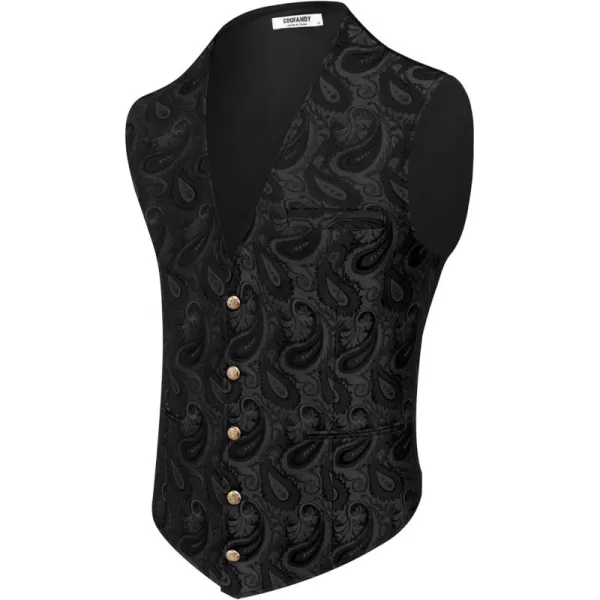 COOFANDY Men's Paisley Vests Victorian Steampunk Gothic Suit Vest Slim Fit V-Neck Tuxedo Waistcoat