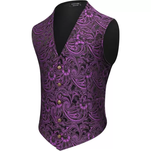 COOFANDY Men's Paisley Vests Victorian Steampunk Gothic Suit Vest Slim Fit V-Neck Tuxedo Waistcoat