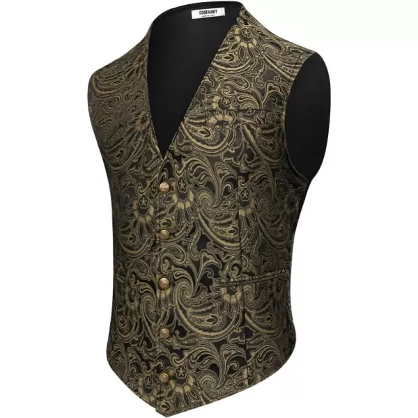 COOFANDY Men's Paisley Vests Victorian Steampunk Gothic Suit Vest Slim Fit V-Neck Tuxedo Waistcoat