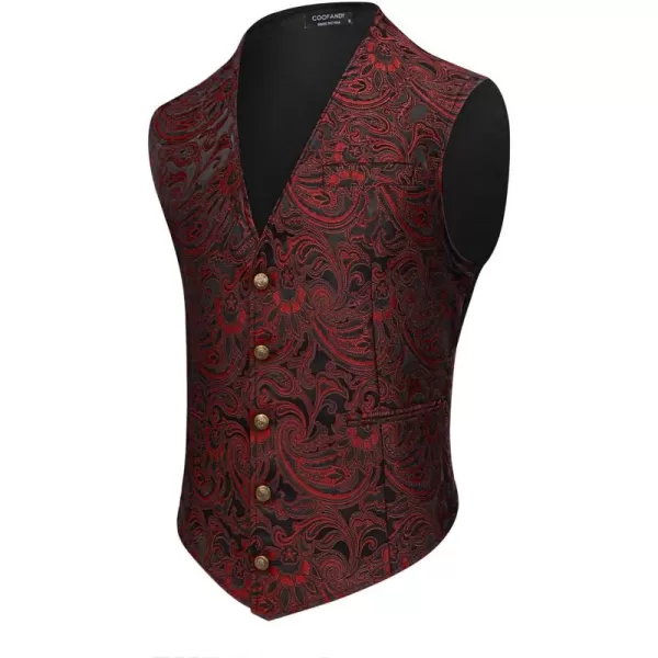 COOFANDY Men's Paisley Vests Victorian Steampunk Gothic Suit Vest Slim Fit V-Neck Tuxedo Waistcoat