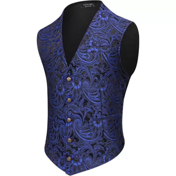 COOFANDY Men's Paisley Vests Victorian Steampunk Gothic Suit Vest Slim Fit V-Neck Tuxedo Waistcoat