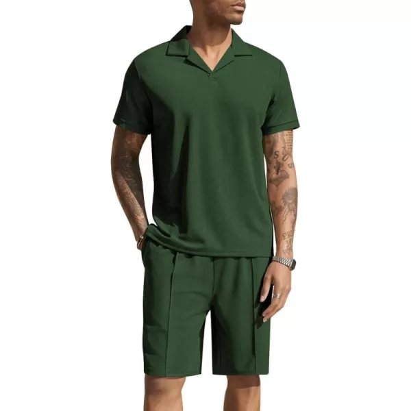 COOFANDY Men's Polo Shirt and Shorts Set 2 Piece Outfits Fashion Summer Tracksuits Short Sleeve Casual Polo Suit