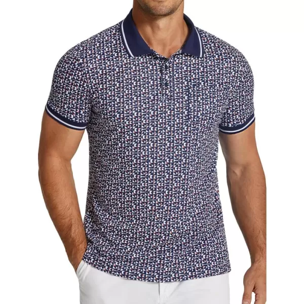 COOFANDY Men's Polo Shirts Short Sleeve Print Performance Golf Shirts Fashion Casual Beach Collared T-Shirts)