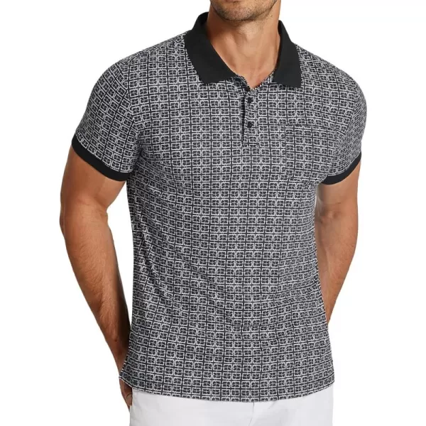 COOFANDY Men's Polo Shirts Short Sleeve Print Performance Golf Shirts Fashion Casual Beach Collared T-Shirts)