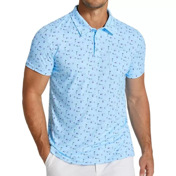 COOFANDY Men's Polo Shirts Short Sleeve Print Performance Golf Shirts Fashion Casual Beach Collared T-Shirts)