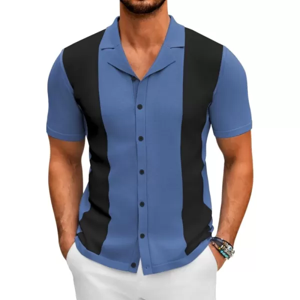 COOFANDY Mens Polo Shirts Vintage Bowling Shirt Casual Button Down Shirts Short Sleeve Knit Shirt Summer Hawaiian Beach Shirt
