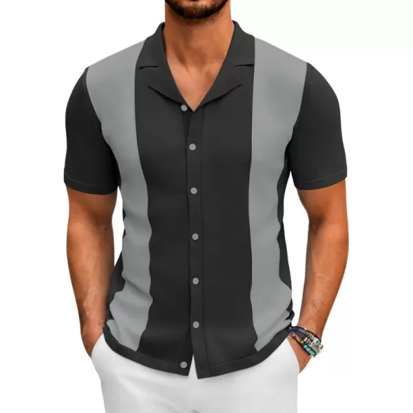 COOFANDY Mens Polo Shirts Vintage Bowling Shirt Casual Button Down Shirts Short Sleeve Knit Shirt Summer Hawaiian Beach Shirt