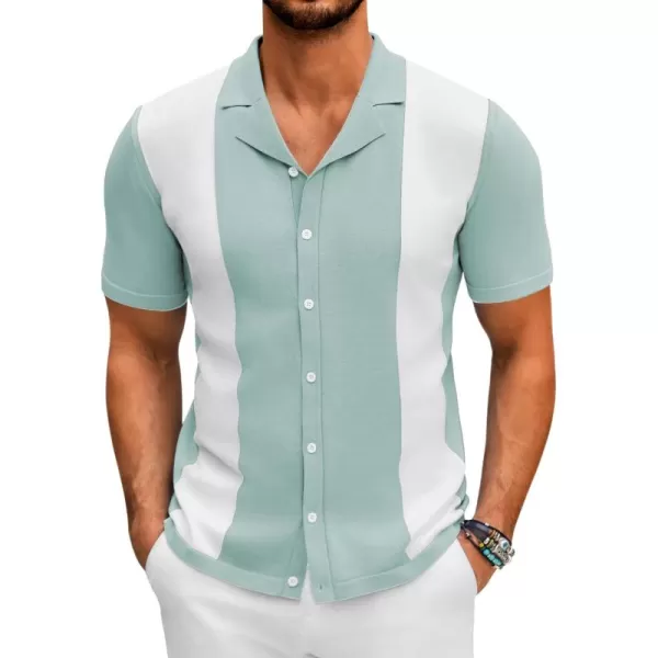 COOFANDY Mens Polo Shirts Vintage Bowling Shirt Casual Button Down Shirts Short Sleeve Knit Shirt Summer Hawaiian Beach Shirt