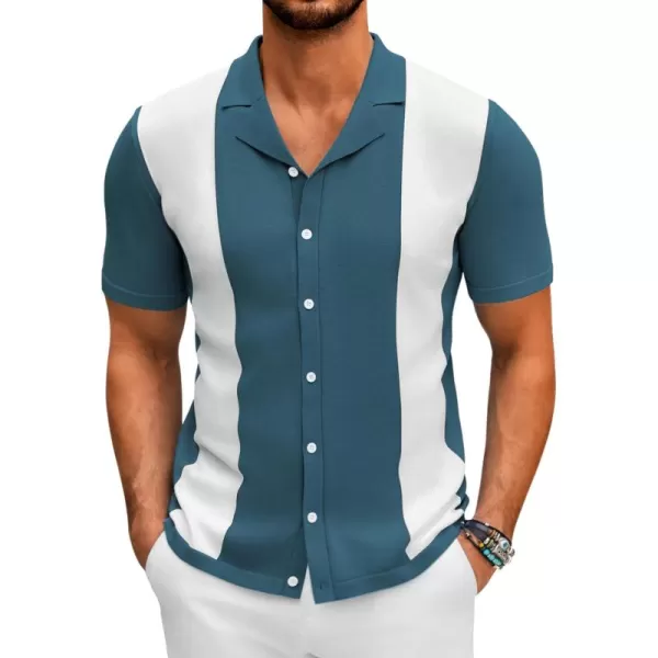 COOFANDY Mens Polo Shirts Vintage Bowling Shirt Casual Button Down Shirts Short Sleeve Knit Shirt Summer Hawaiian Beach Shirt