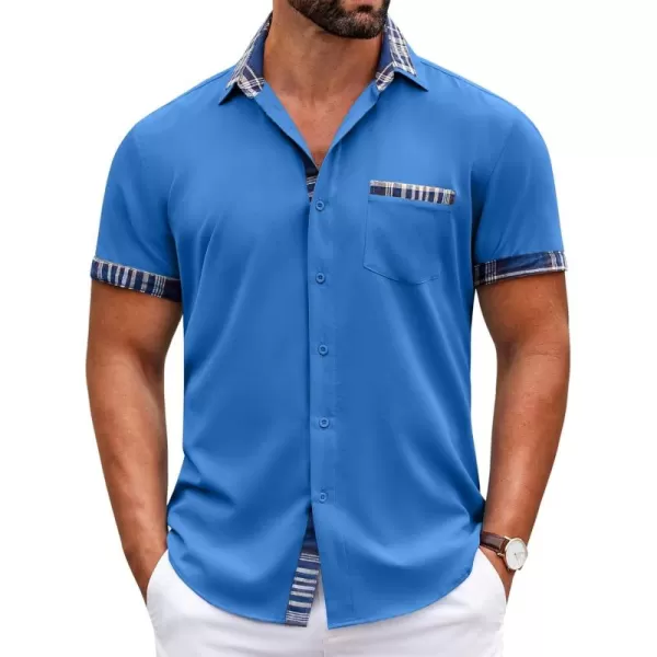 COOFANDY Mens Short Sleeve Dress Shirts Casual Wrinkle Free Shirt Plaid Collar Summer Button Down Shirts