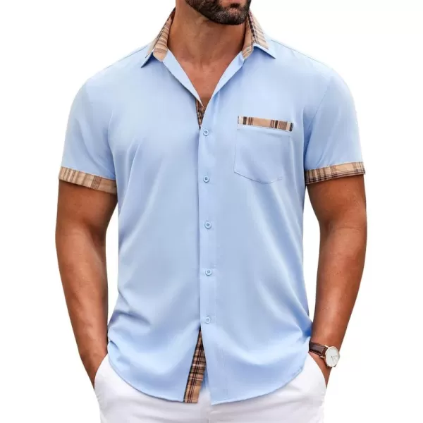 COOFANDY Mens Short Sleeve Dress Shirts Casual Wrinkle Free Shirt Plaid Collar Summer Button Down Shirts