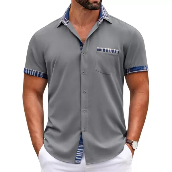 COOFANDY Mens Short Sleeve Dress Shirts Casual Wrinkle Free Shirt Plaid Collar Summer Button Down Shirts