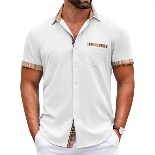 COOFANDY Mens Short Sleeve Dress Shirts Casual Wrinkle Free Shirt Plaid Collar Summer Button Down Shirts