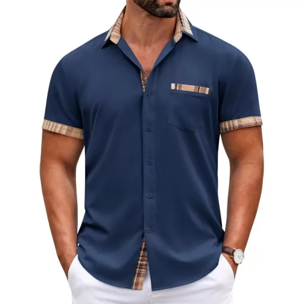 COOFANDY Mens Short Sleeve Dress Shirts Casual Wrinkle Free Shirt Plaid Collar Summer Button Down Shirts