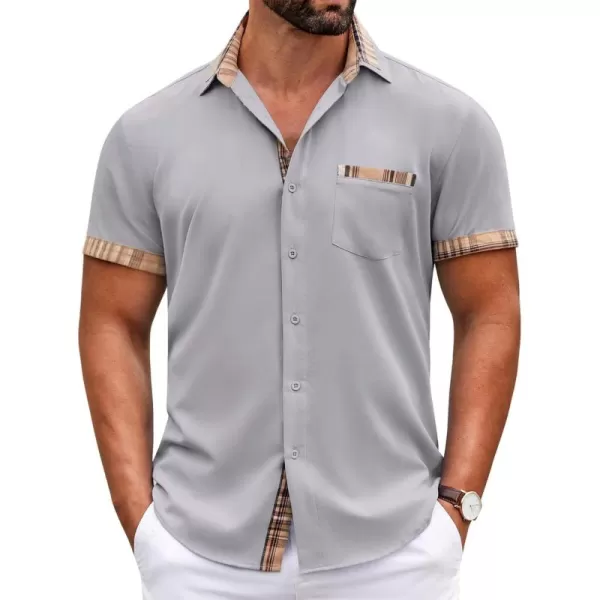 COOFANDY Mens Short Sleeve Dress Shirts Casual Wrinkle Free Shirt Plaid Collar Summer Button Down Shirts