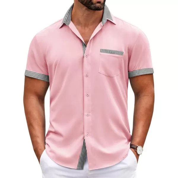 COOFANDY Mens Short Sleeve Dress Shirts Casual Wrinkle Free Shirt Plaid Collar Summer Button Down Shirts)