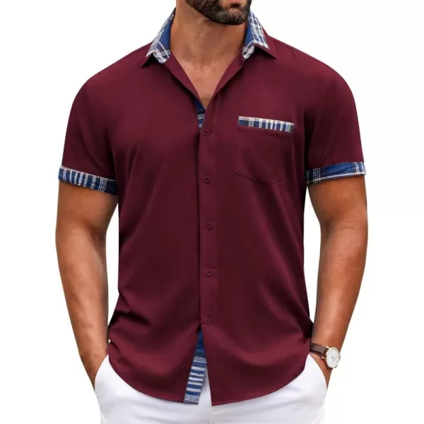 COOFANDY Mens Short Sleeve Dress Shirts Casual Wrinkle Free Shirt Plaid Collar Summer Button Down Shirts
