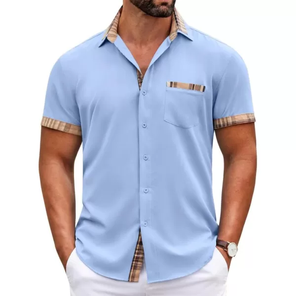 COOFANDY Mens Short Sleeve Dress Shirts Casual Wrinkle Free Shirt Plaid Collar Summer Button Down Shirts
