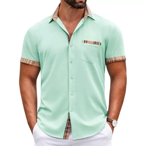 COOFANDY Mens Short Sleeve Dress Shirts Casual Wrinkle Free Shirt Plaid Collar Summer Button Down Shirts