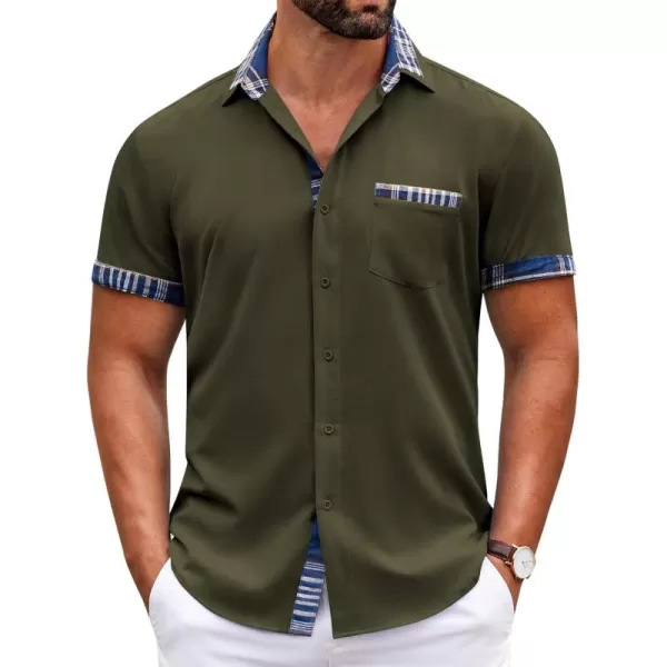 COOFANDY Mens Short Sleeve Dress Shirts Casual Wrinkle Free Shirt Plaid Collar Summer Button Down Shirts