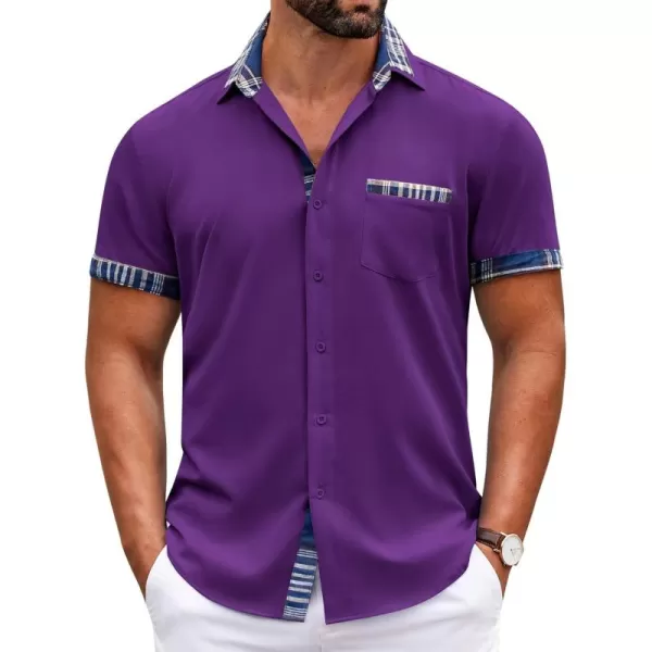 COOFANDY Mens Short Sleeve Dress Shirts Casual Wrinkle Free Shirt Plaid Collar Summer Button Down Shirts