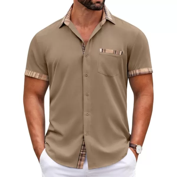 COOFANDY Mens Short Sleeve Dress Shirts Casual Wrinkle Free Shirt Plaid Collar Summer Button Down Shirts