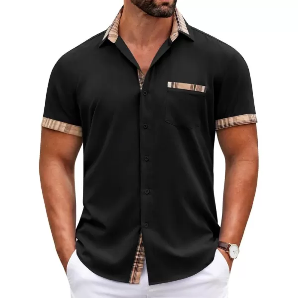 COOFANDY Mens Short Sleeve Dress Shirts Casual Wrinkle Free Shirt Plaid Collar Summer Button Down Shirts